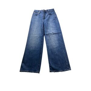 Madewell Slim Wide Leg Crop Jeans Womens 28 High Rise Raw Hem Medium Wash